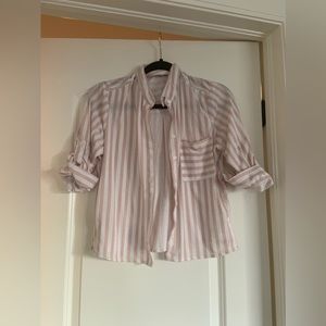 Eden & Olivia Pink and White Striped Rolled Up Long Sleeve